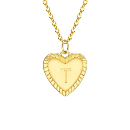 14k Dainty Heart Pendant Letter Initial Necklace