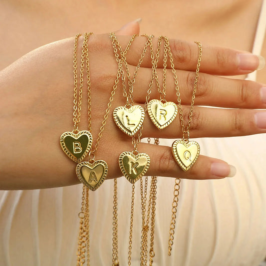 14k Dainty Heart Pendant Letter Initial Necklace