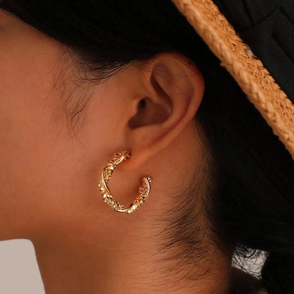 14k Dainty Textured Spiral Hoop Earrings