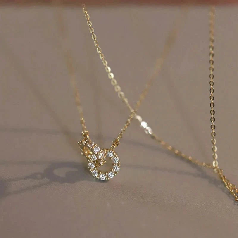 14K S925 Interlaced Diamond Circles Necklace