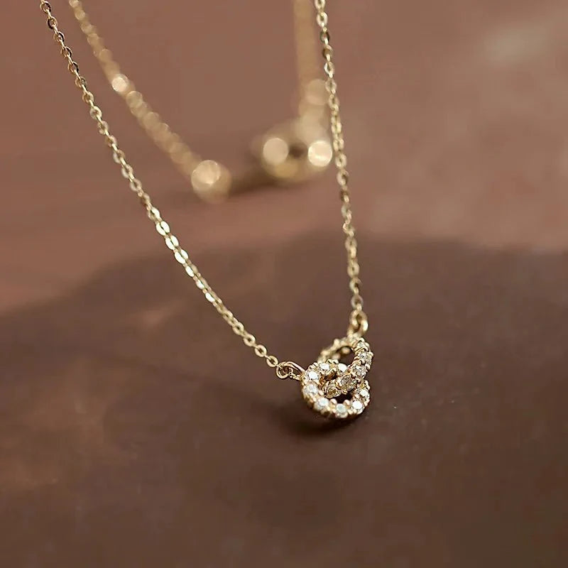 14K S925 Interlaced Diamond Circles Necklace