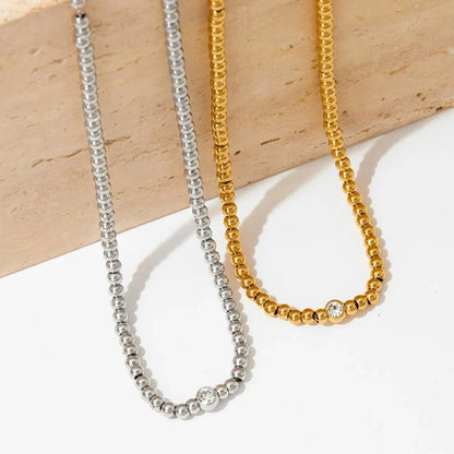 18k Beaded Diamond Center Necklace and Bracelets