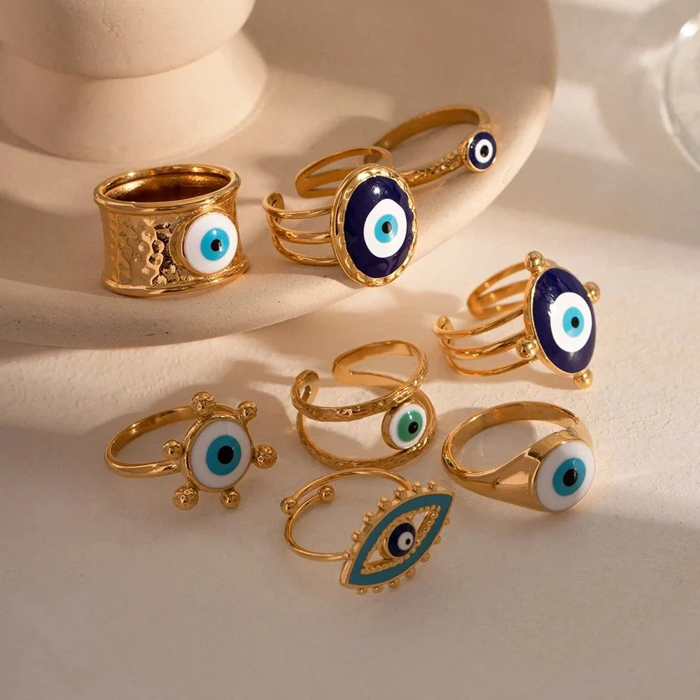 18k Bohemian Evil Eye Rings