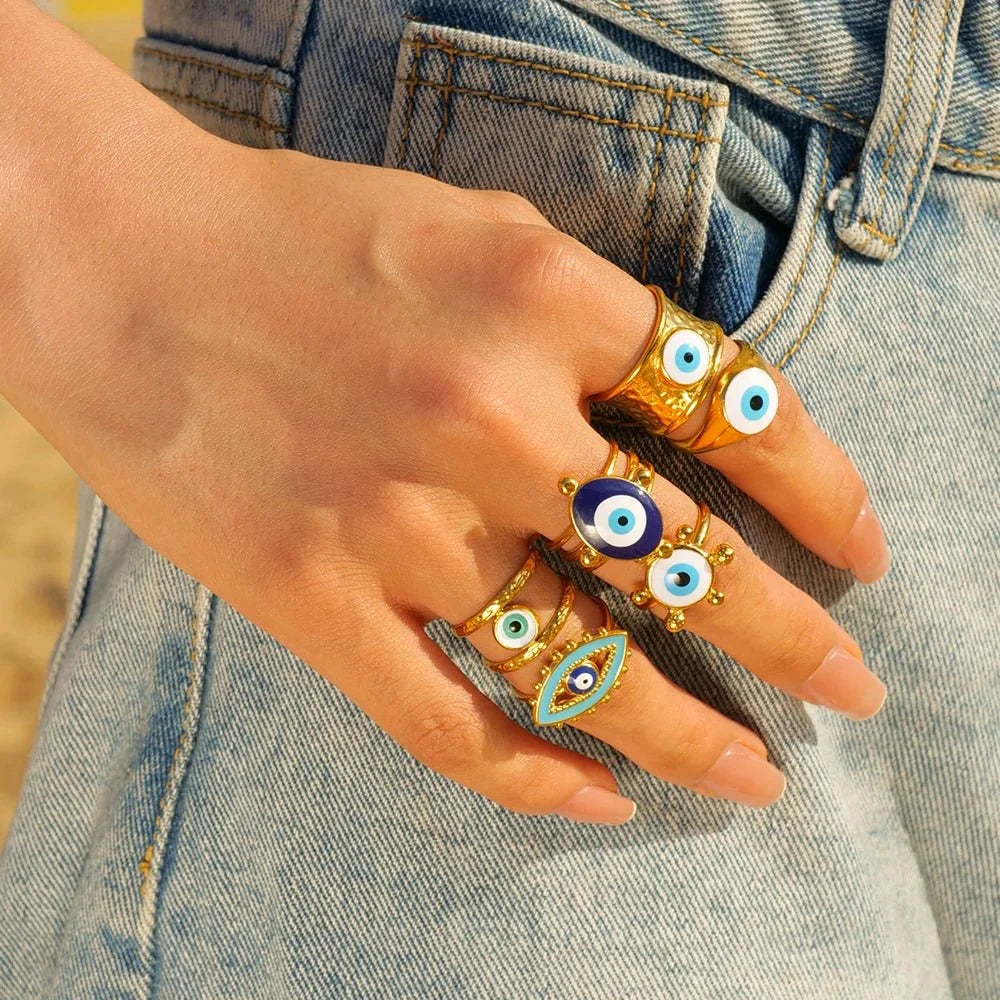 18k Bohemian Evil Eye Rings