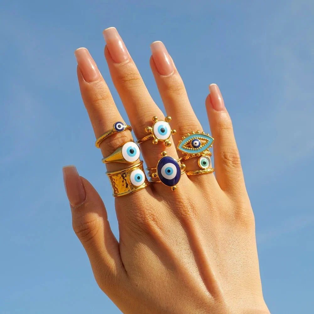 18k Bohemian Evil Eye Rings
