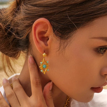 18k Boho Evil Eye Bead Accented Earrings