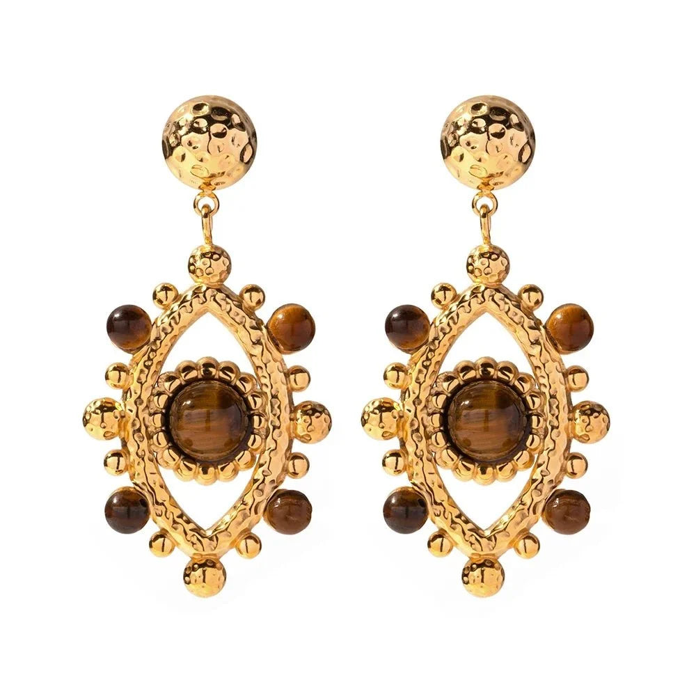 18k Boho Evil Eye Bead Accented Earrings
