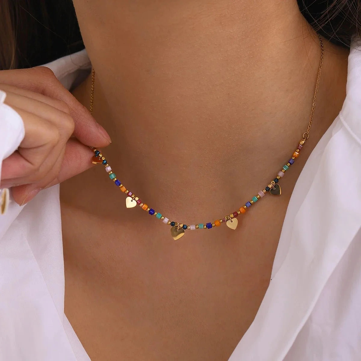 18k Boho Inspired Colorful Heart Necklace