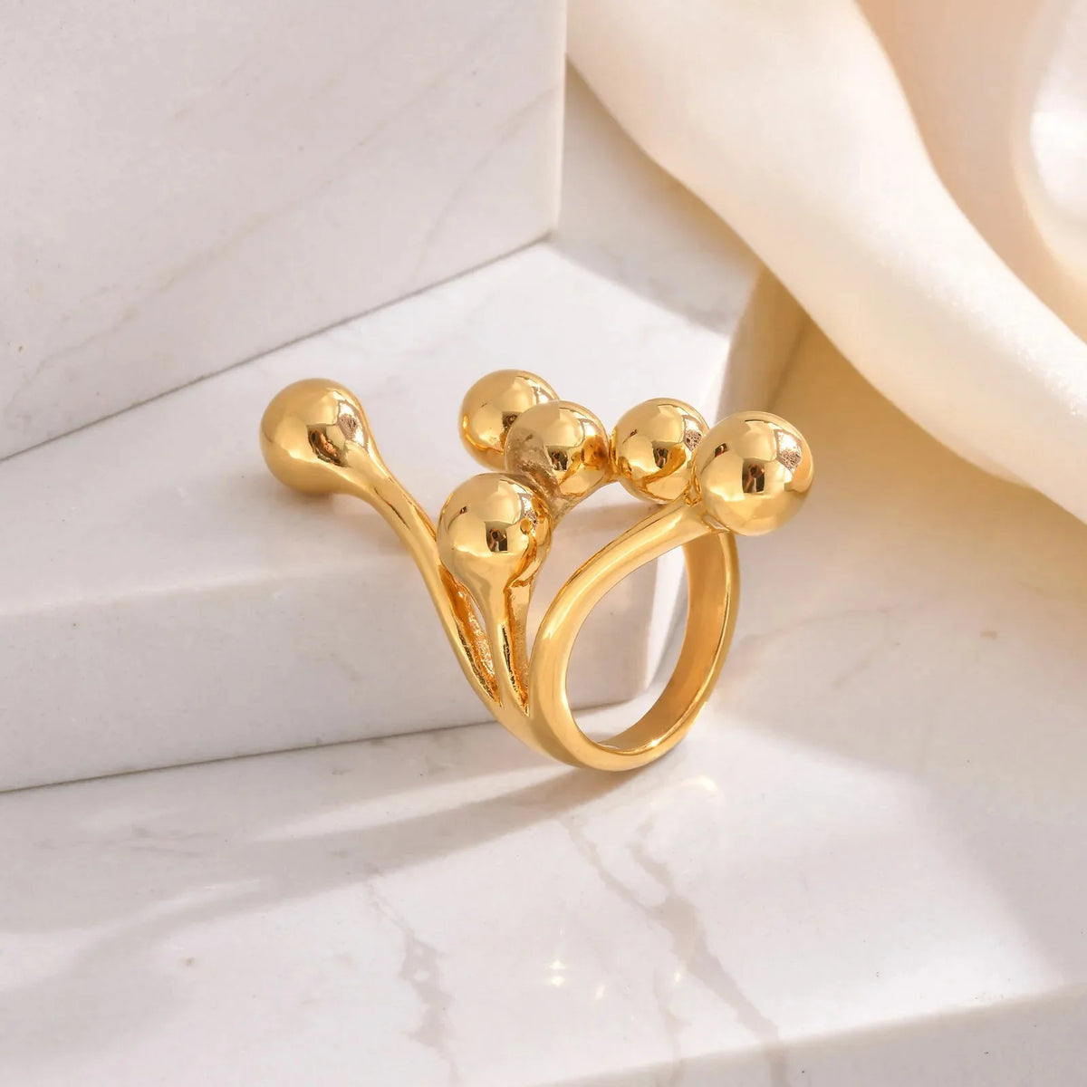 18k Bold Layered Ball Wrap Ring