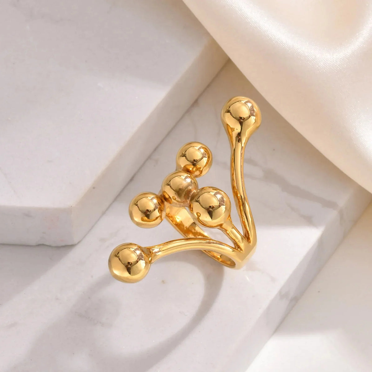 18k Bold Layered Ball Wrap Ring