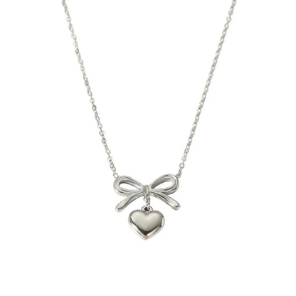18k Dainty Bow & Heart Necklace