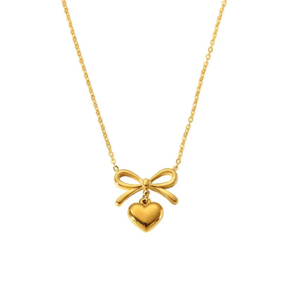 18k Dainty Bow & Heart Necklace