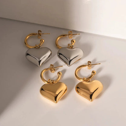 18k Dainty Heart Hoops Earrings