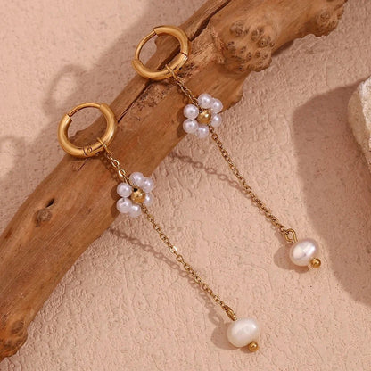 18k Dangling Floral Pearl Earrings