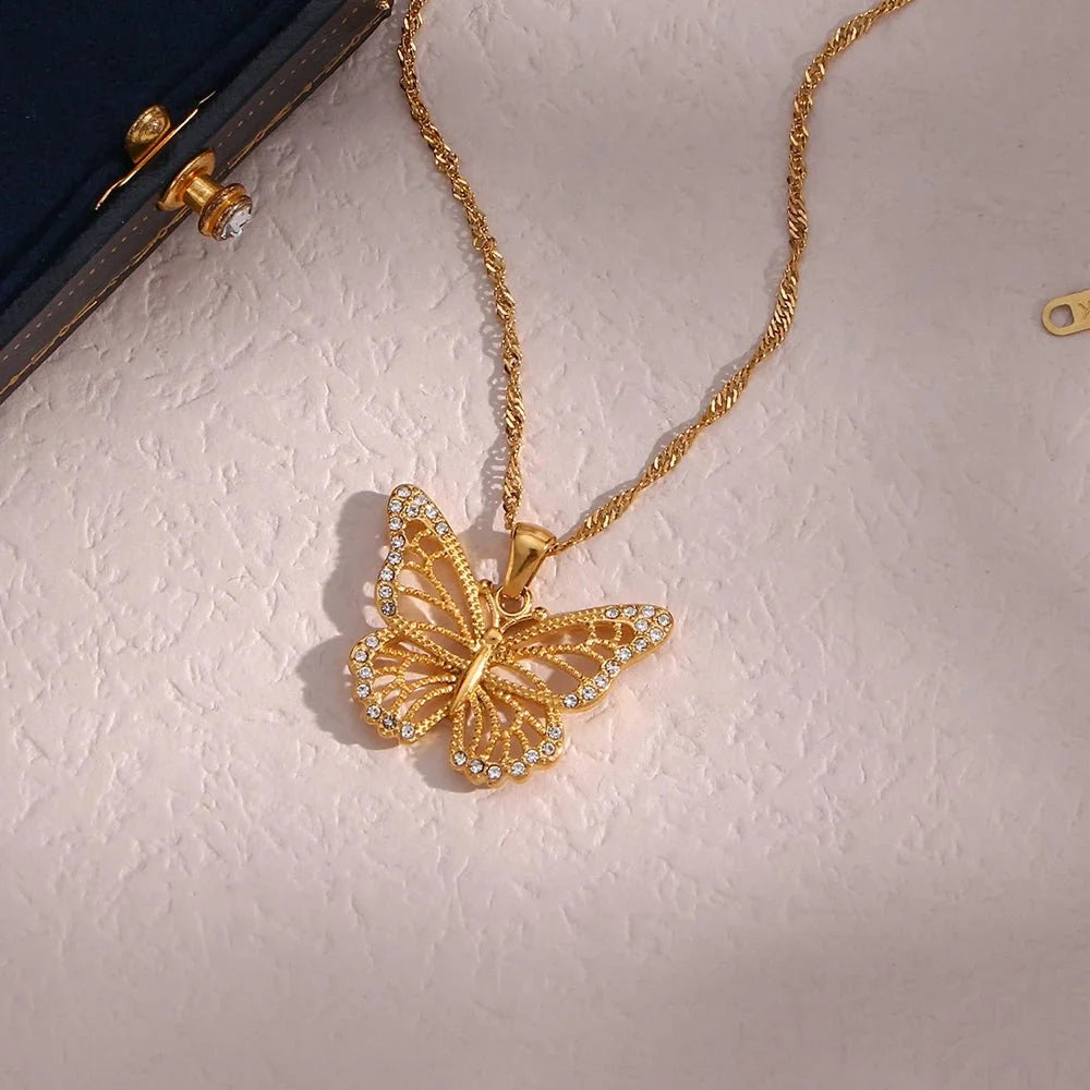 18k Diamond Accented Butterfly Necklace