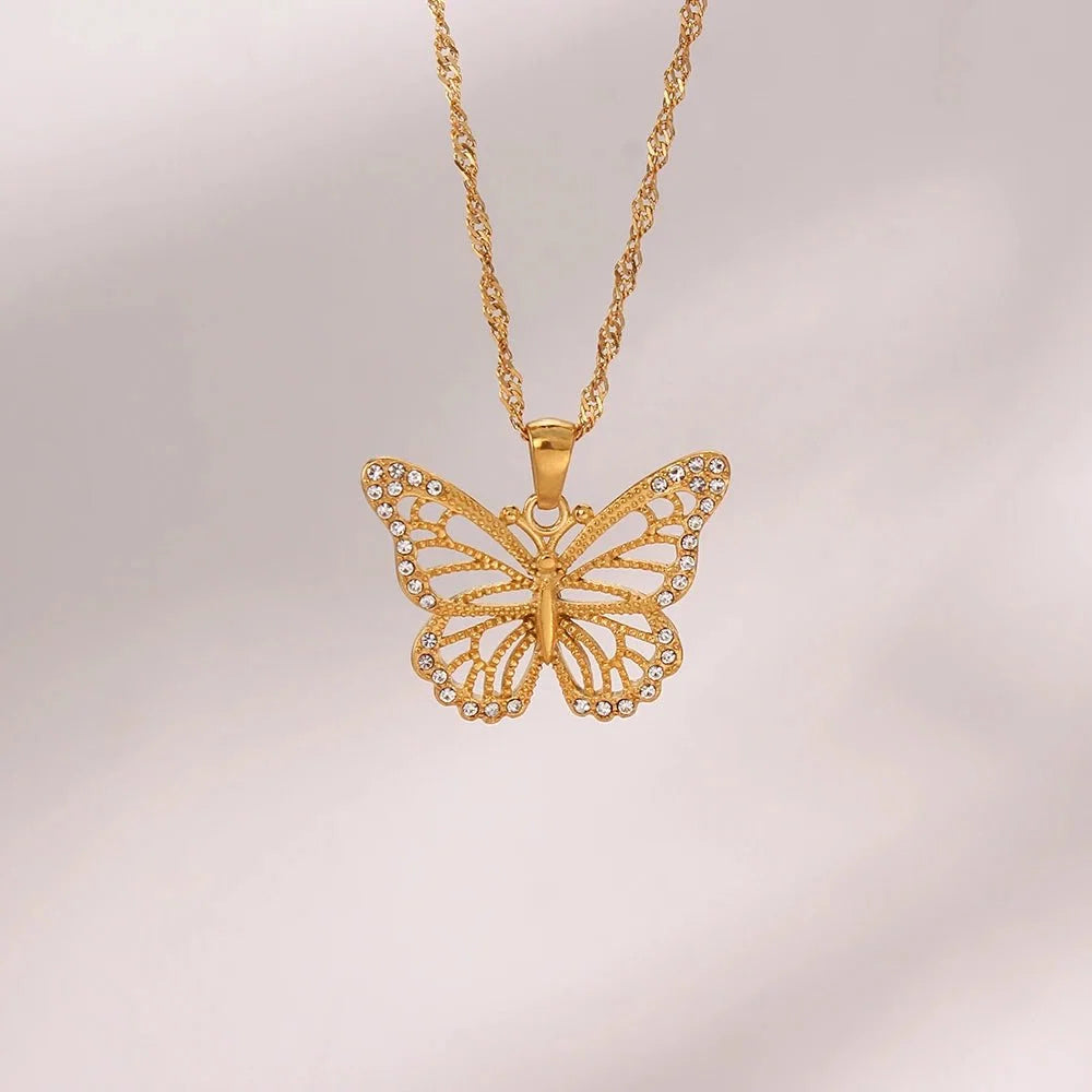 18k Diamond Accented Butterfly Necklace