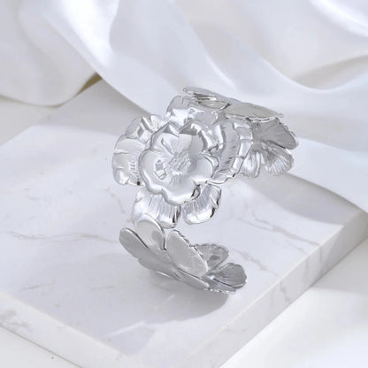 18k Floral Cuff Bangle Bracelets