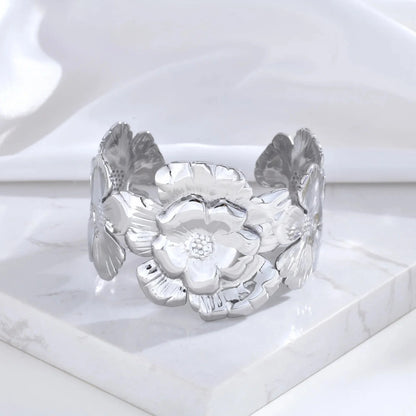 18k Floral Cuff Bangle Bracelets