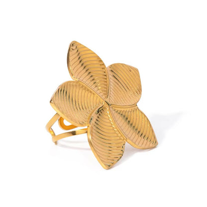 18k Glamorous Gold Floral Stud Earrings & Ring