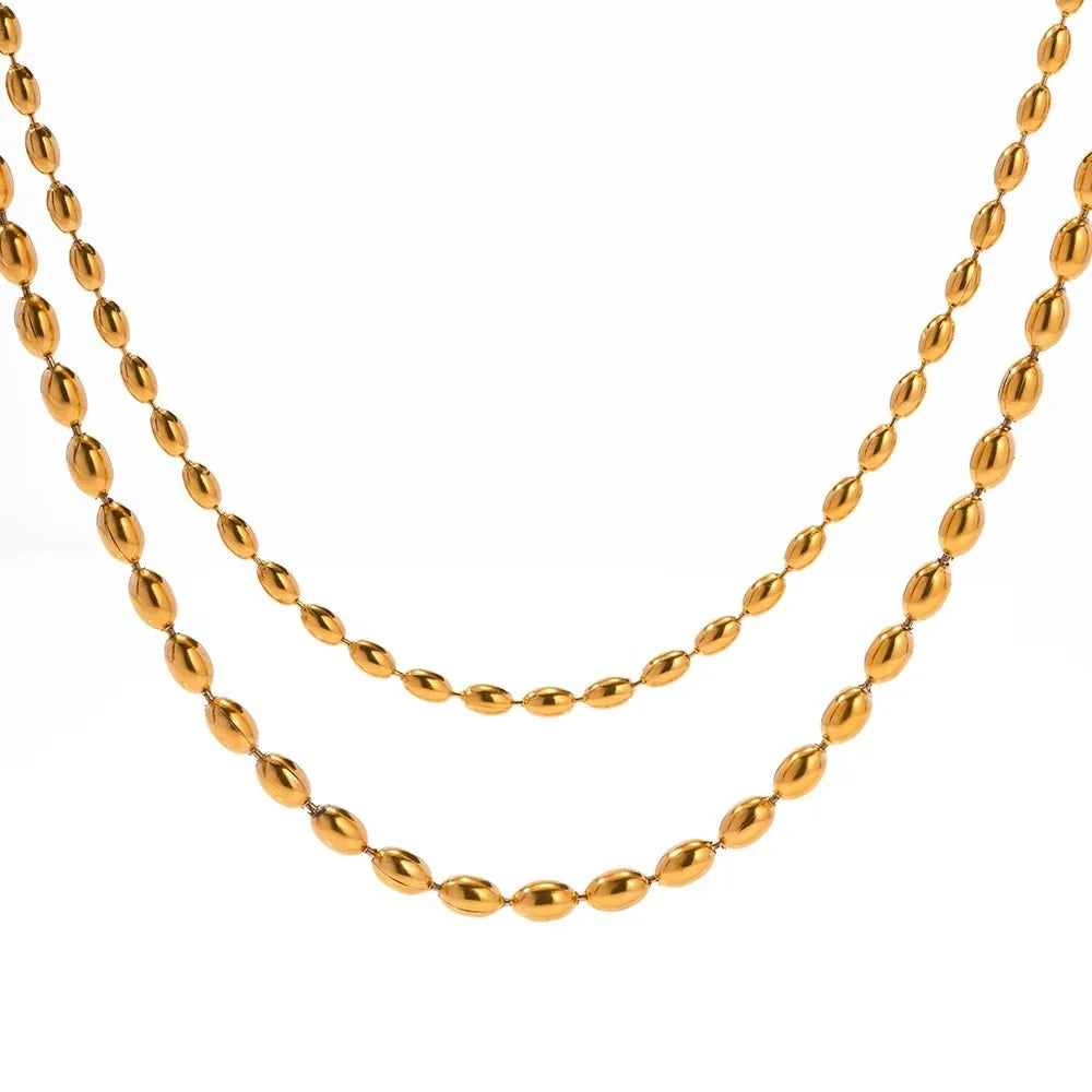 18k Layered Gold Beaded Necklace