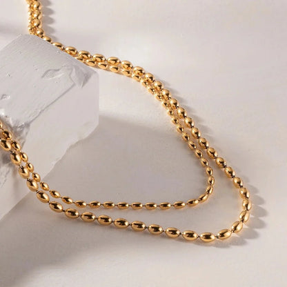 18k Layered Gold Beaded Necklace