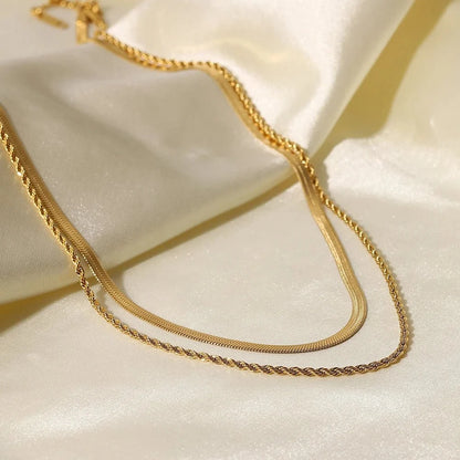 18k Layered Herringbone & Rope Chain Necklace