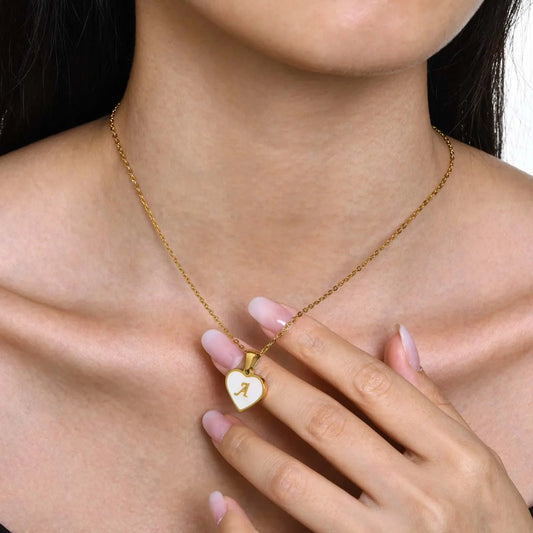 18k Pearl Heart Initial Letter Necklace