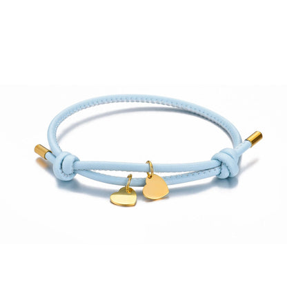 18k Personalized Leather Heart Charm Bracelet