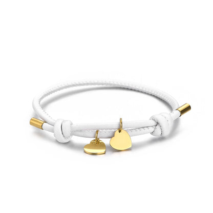 18k Personalized Leather Heart Charm Bracelet