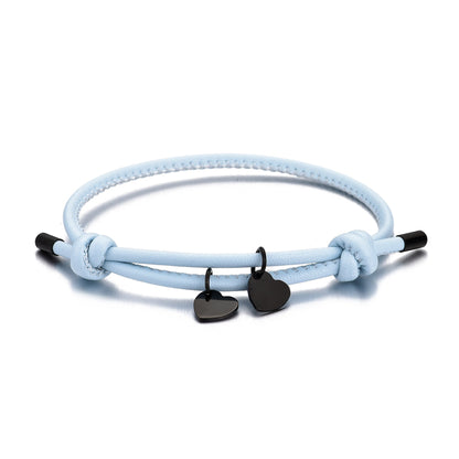 18k Personalized Leather Heart Charm Bracelet