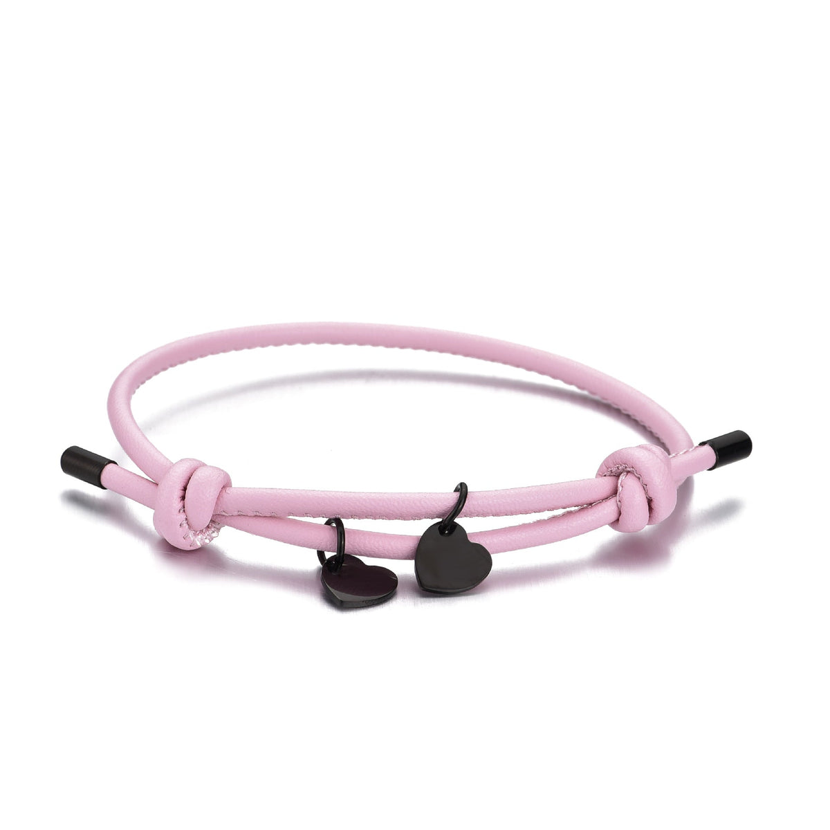18k Personalized Leather Heart Charm Bracelet