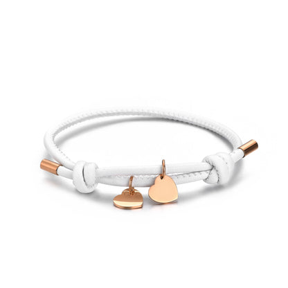 18k Personalized Leather Heart Charm Bracelet