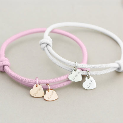 18k Personalized Leather Heart Charm Bracelet