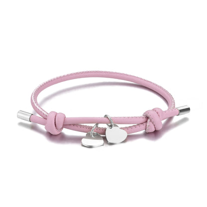 18k Personalized Leather Heart Charm Bracelet