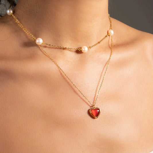 18k Romantic Dainty Red Heart Necklace