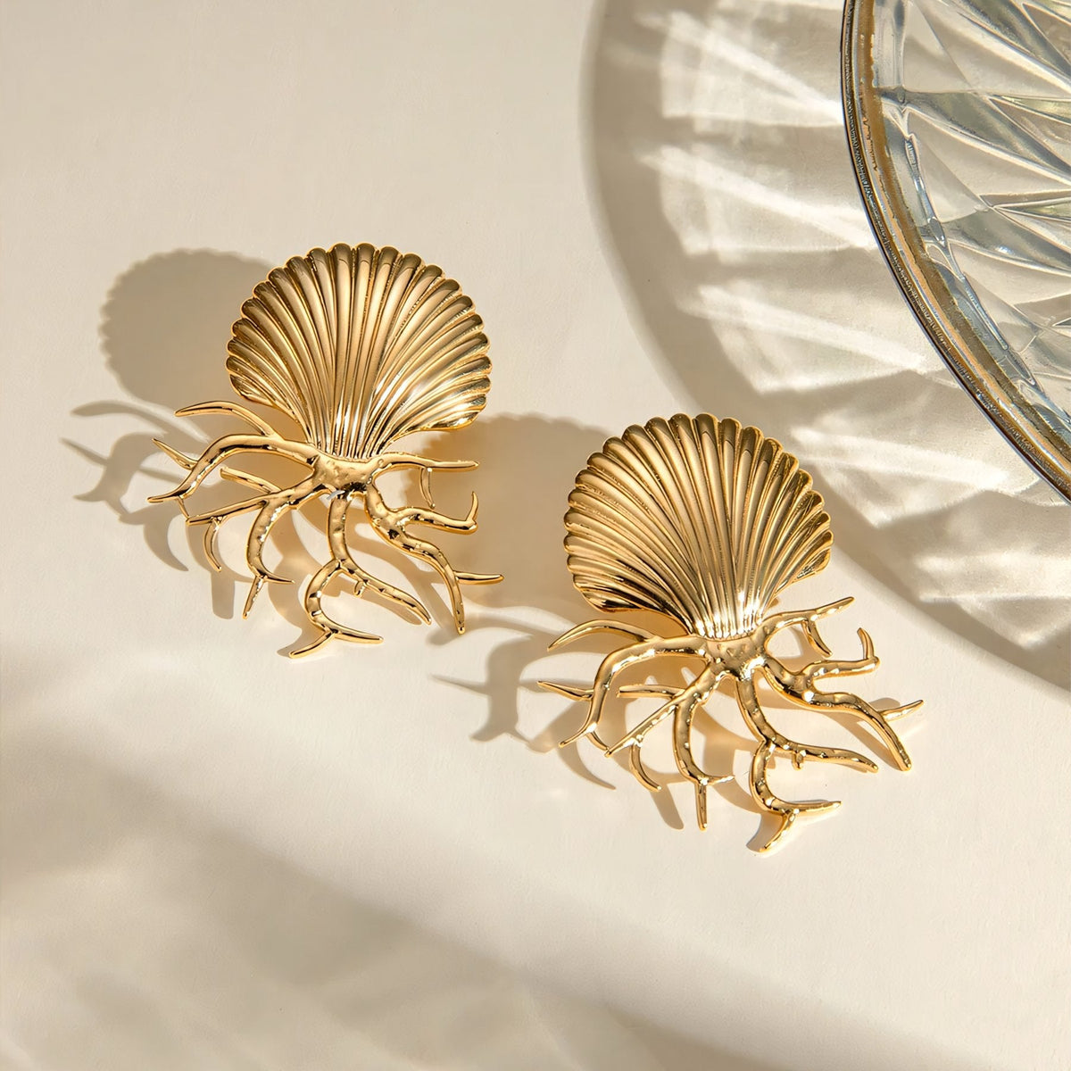 18k Sea Shell Coral Earrings