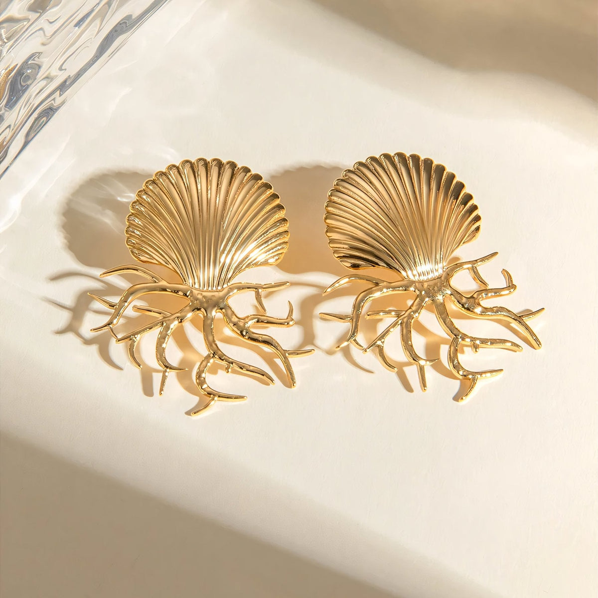 18k Sea Shell Coral Earrings