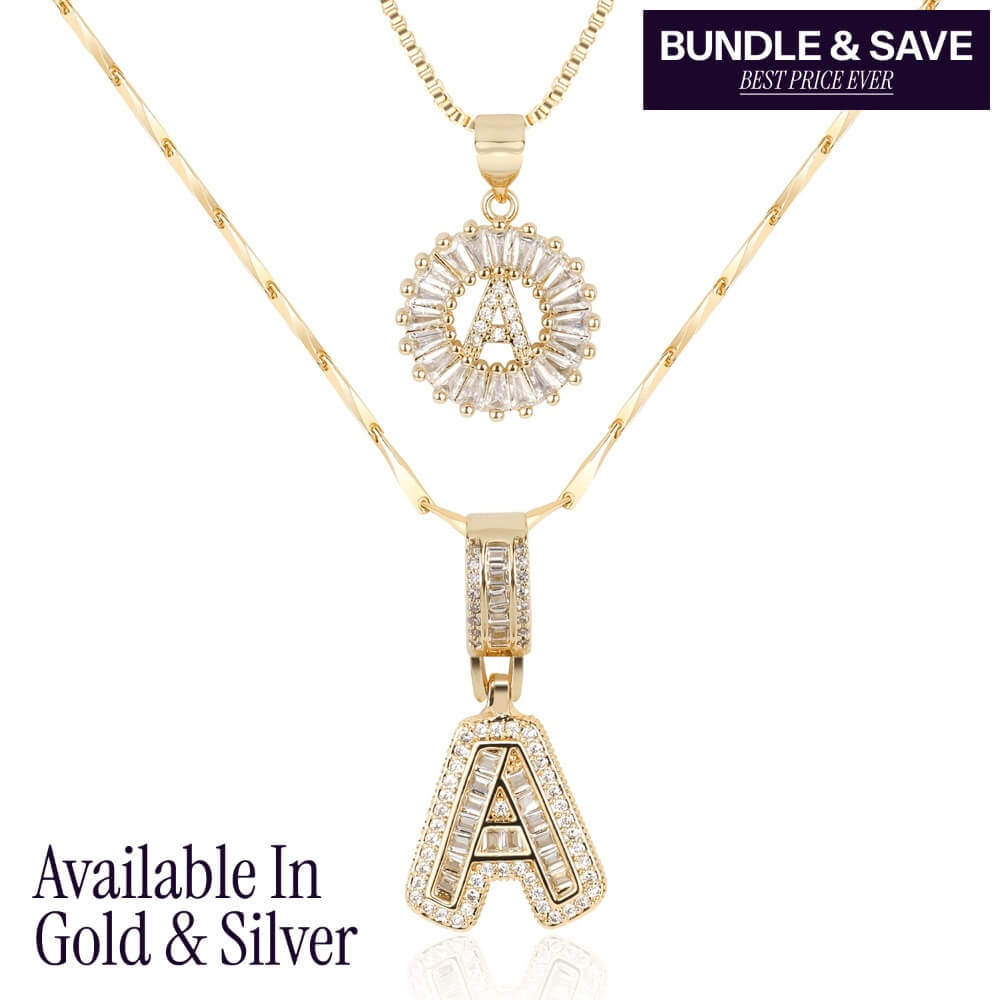 2pc 14k Diamond Letter Initial Necklaces