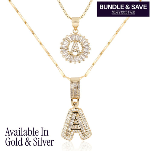 2pc 14k Diamond Letter Initial Necklaces