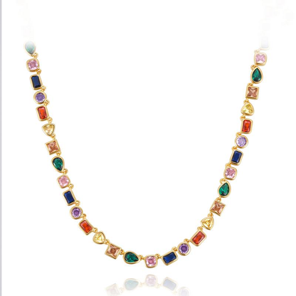 18k Colorful Shaped Gem Tennis Necklace