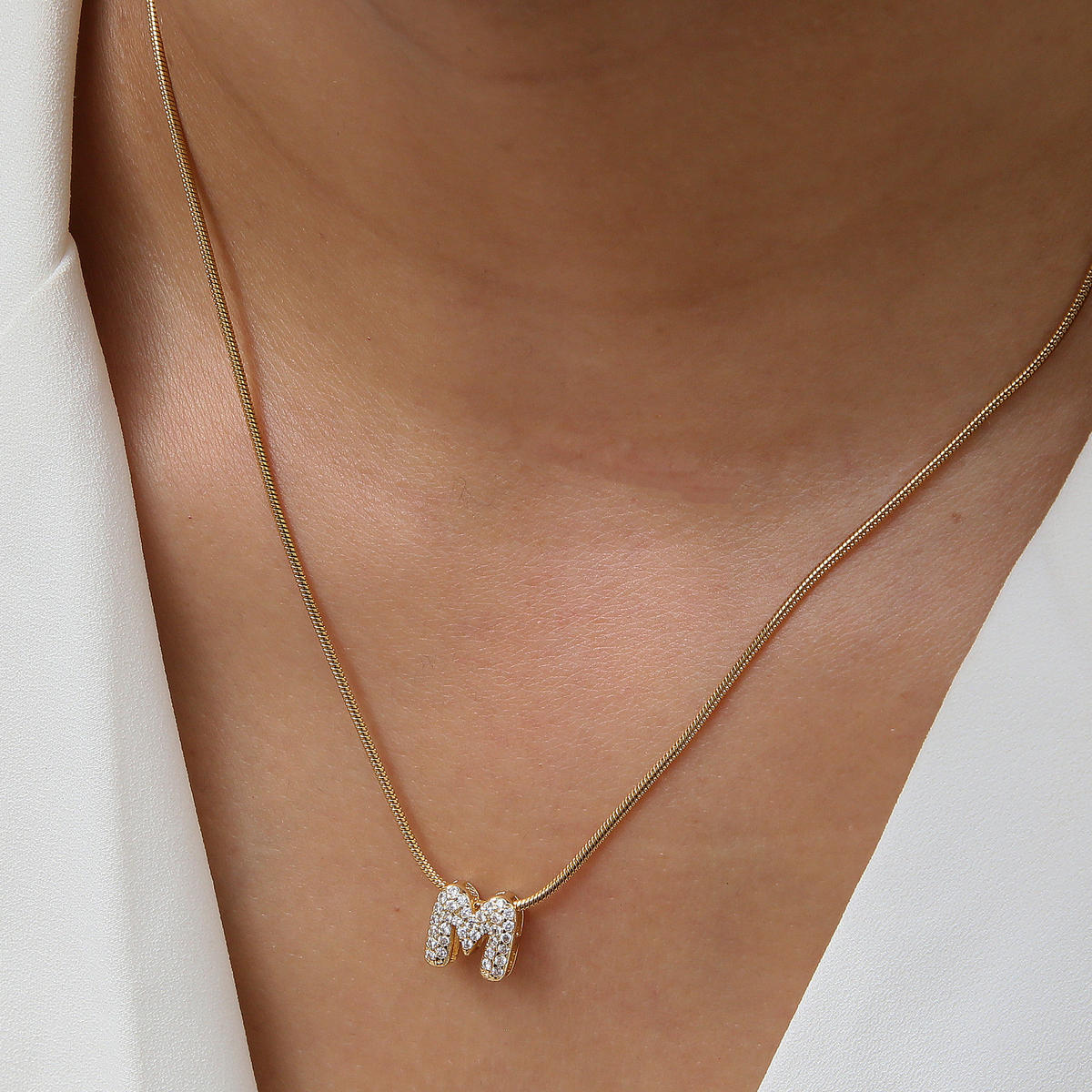 Diamond Bubble Letter Initial Necklace