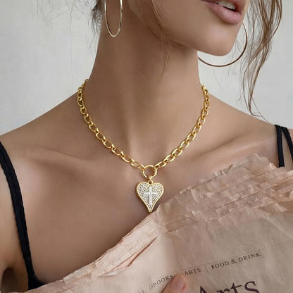 14k Diamond Accented Paperclip Chain Heart Necklaces