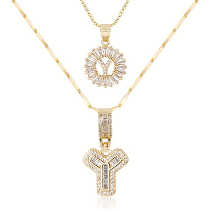 2pc 14k Diamond Letter Initial Necklaces