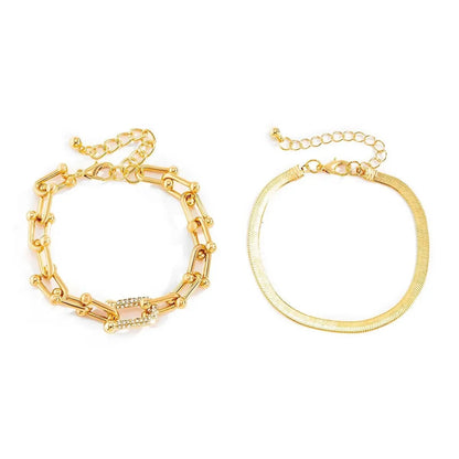 2pc Statement Chain Lock & Herringbone Bracelet