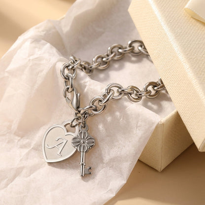 Chunky Clip Heart & Key Letter Initial Bracelet