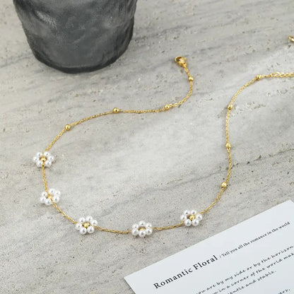 14k Pearl Floral Choker Necklace