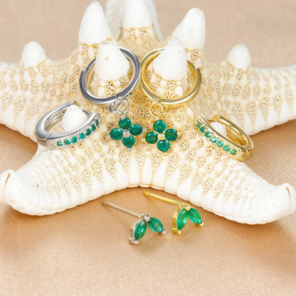 3pc Dainty Floral Huggie Whale Earrings Set