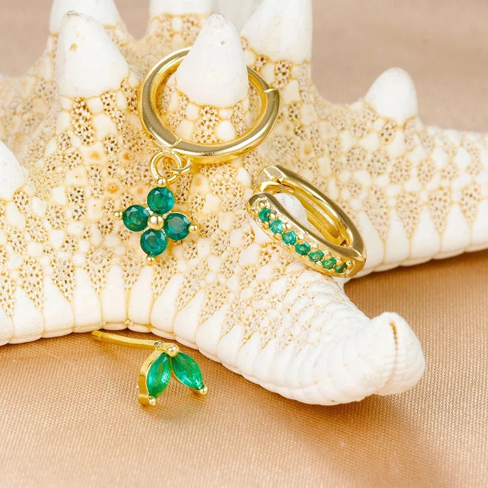 3pc Dainty Floral Huggie Whale Earrings Set