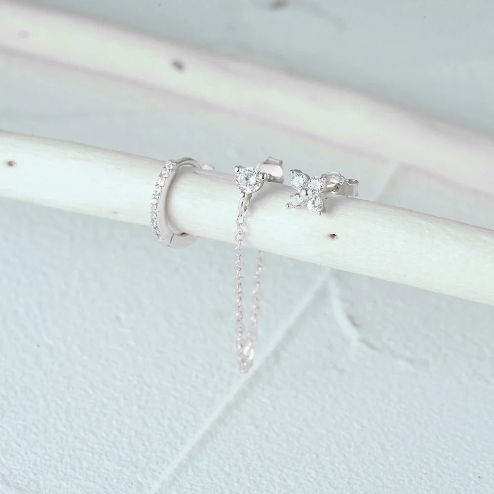 3pc Dainty Floral Tassel Chain Earrings Set