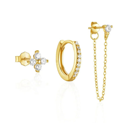 3pc Dainty Floral Tassel Chain Earrings Set